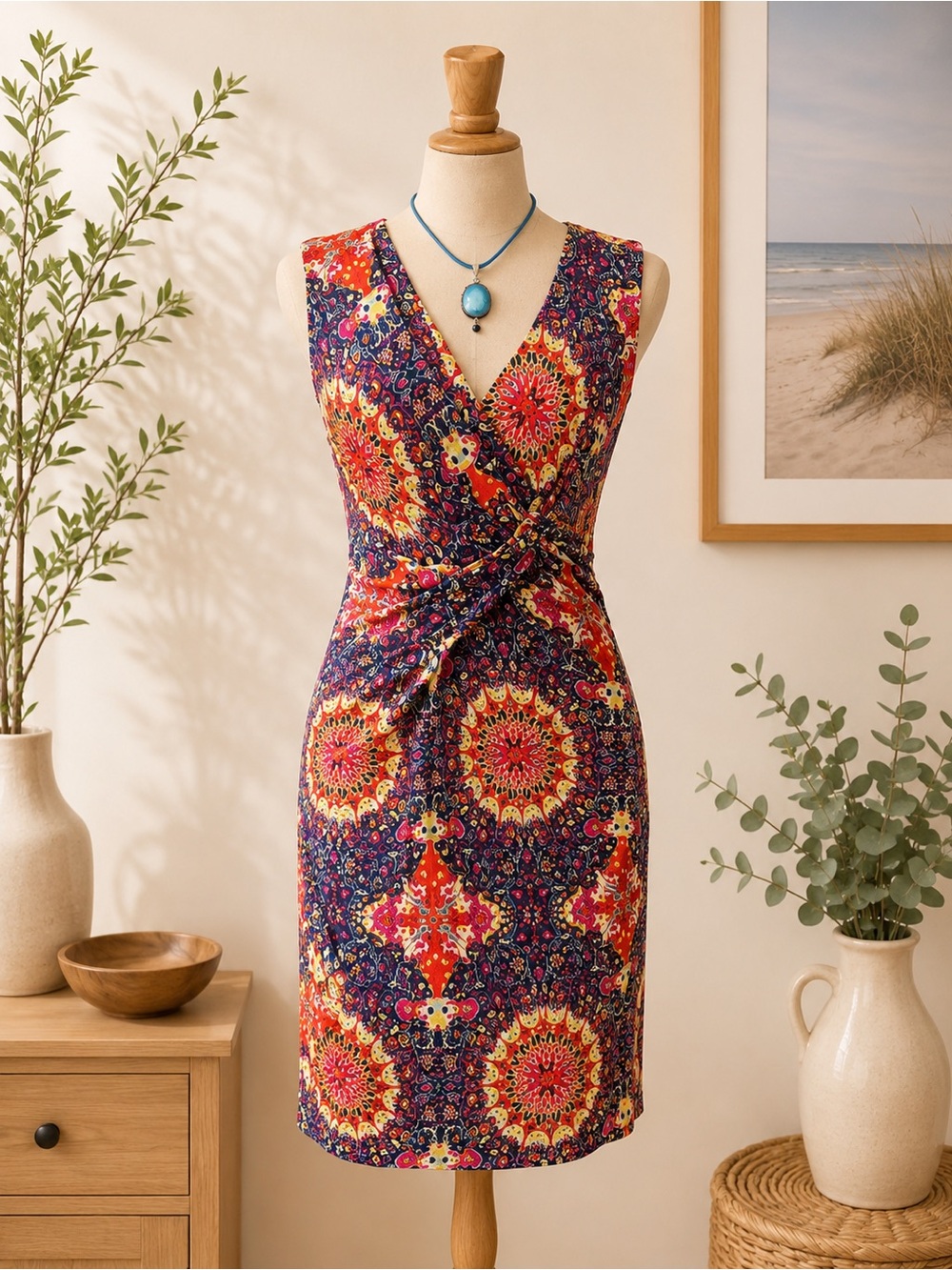 Kut From The Kloth Vibrant Medallion Print Faux Wrap Dress Size S